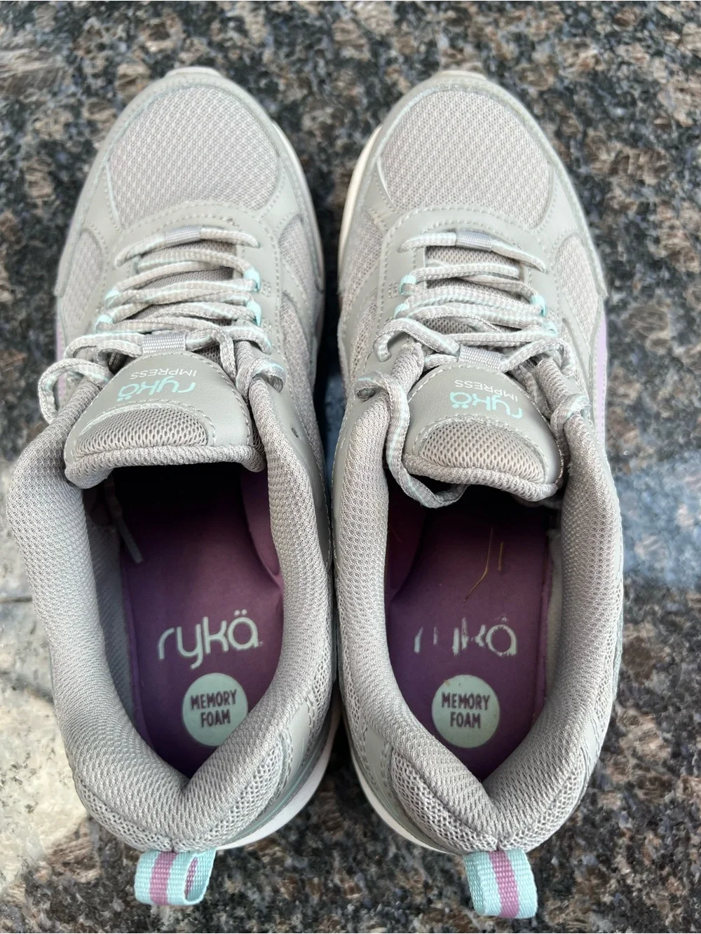 Ryka Impress Women's Athletic Sneakers in Taupe with Mint Accents